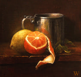 Citrus and Old Silver - 4x4 oil on board